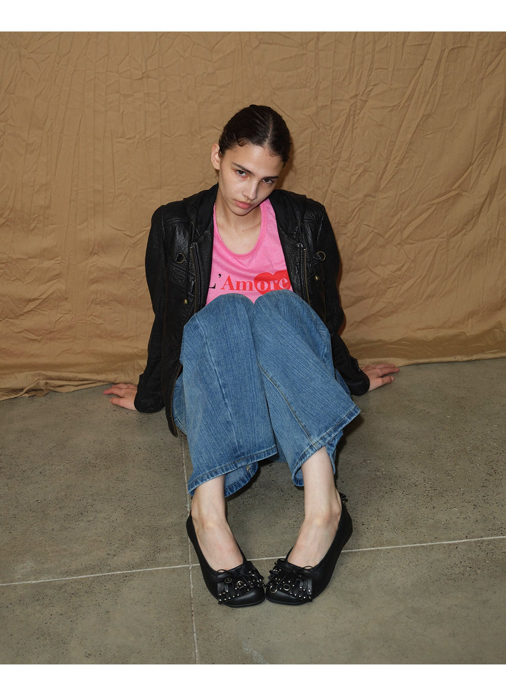 Rebel Bow Studded Ballet Flats Black