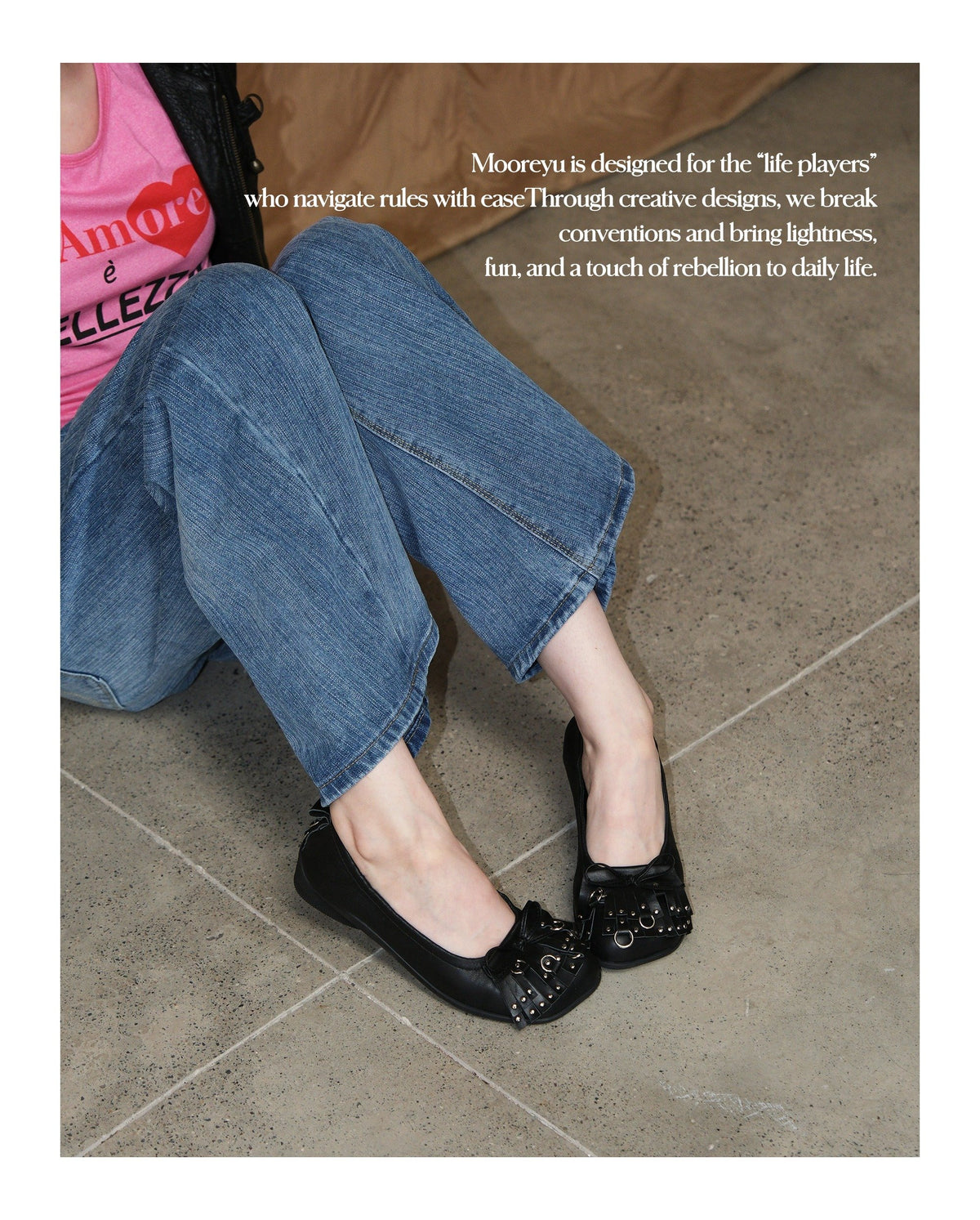 Rebel Bow Studded Ballet Flats Black