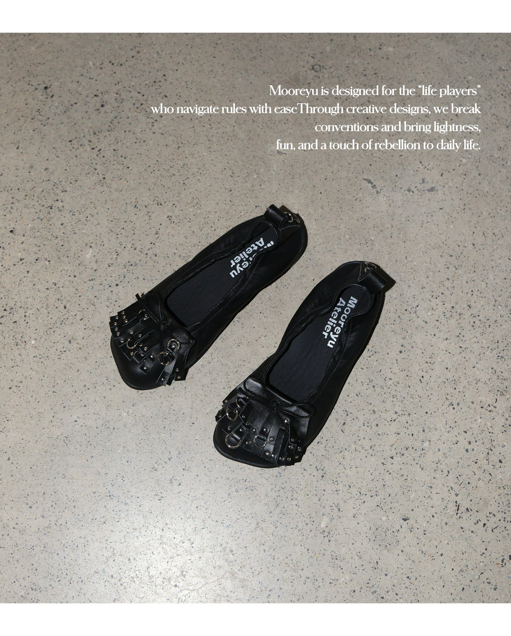 Rebel Bow Studded Ballet Flats Black