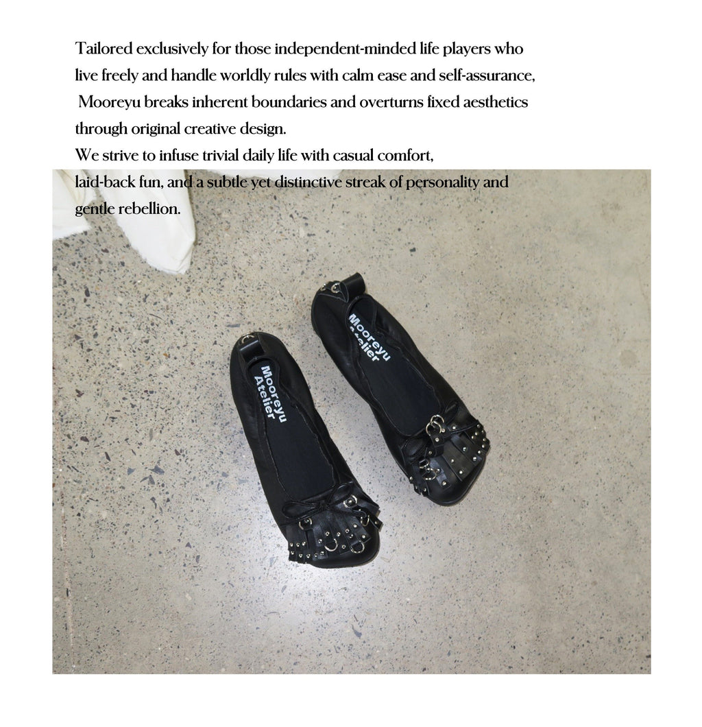 Rebel Bow Studded Ballet Flats Black