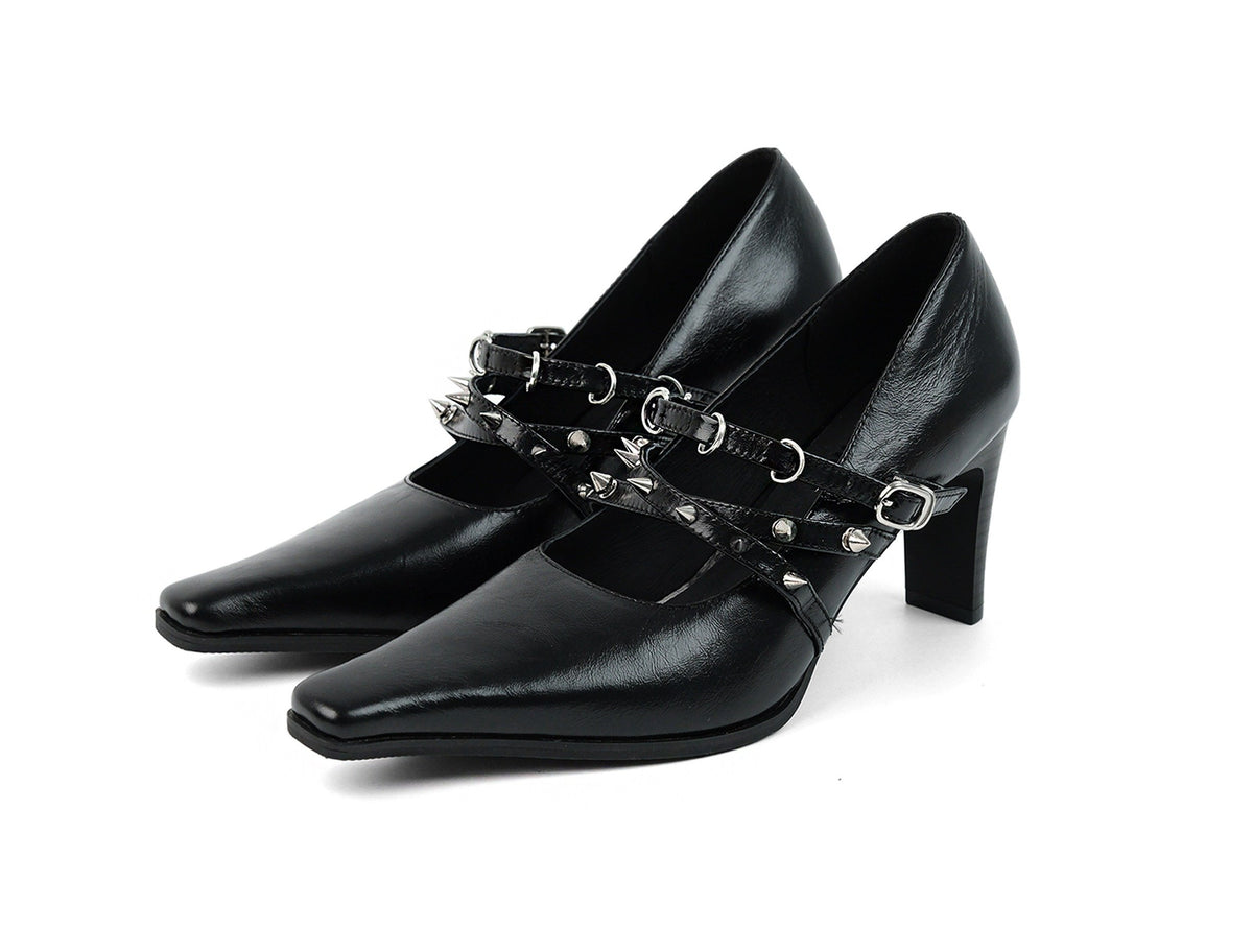 Pyramid Stud Square Heel Pumps