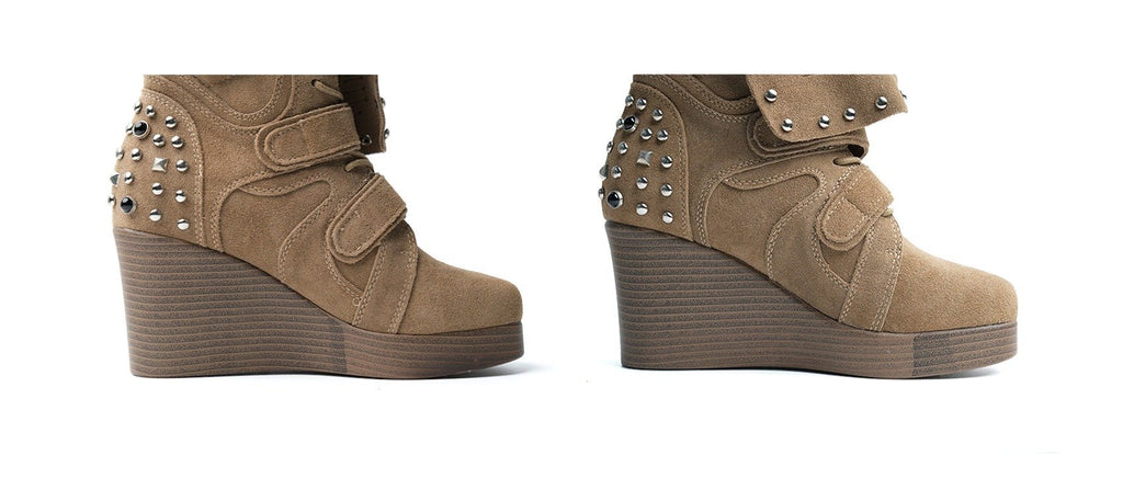 Rust Stud Wedge Boots