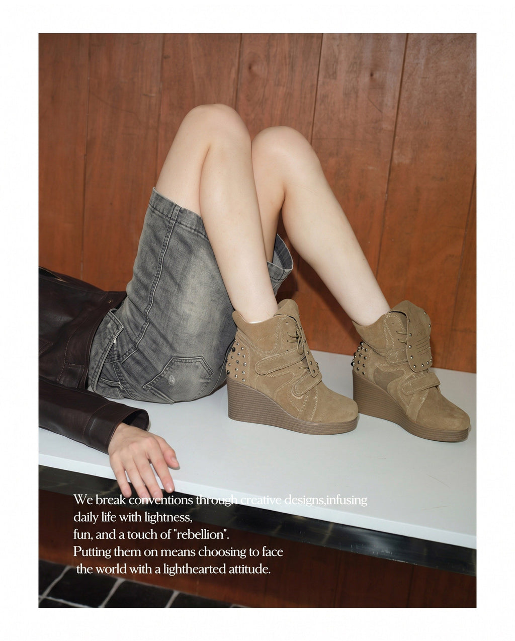 Rust Stud Wedge Boots