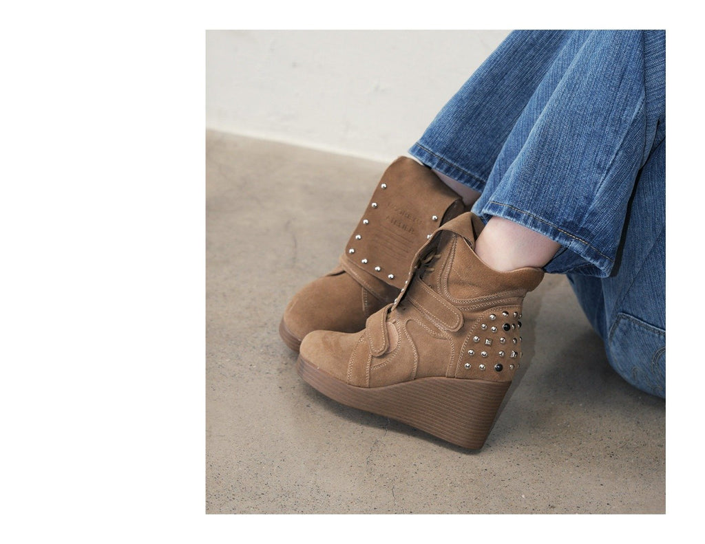 Rust Stud Wedge Boots