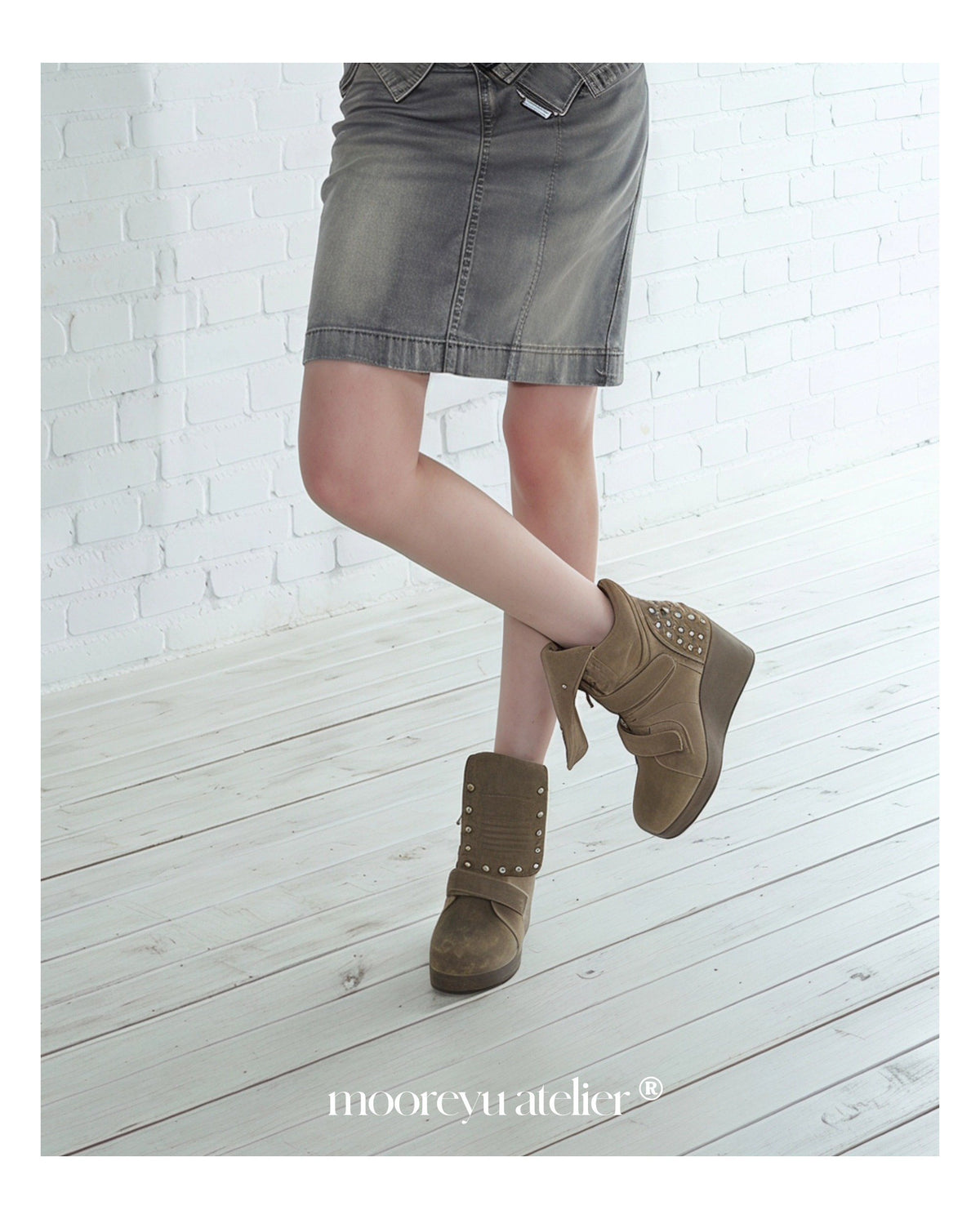 Rust Stud Wedge Boots