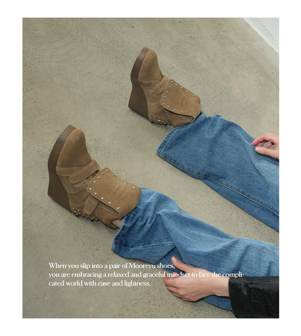 Rust Stud Wedge Boots
