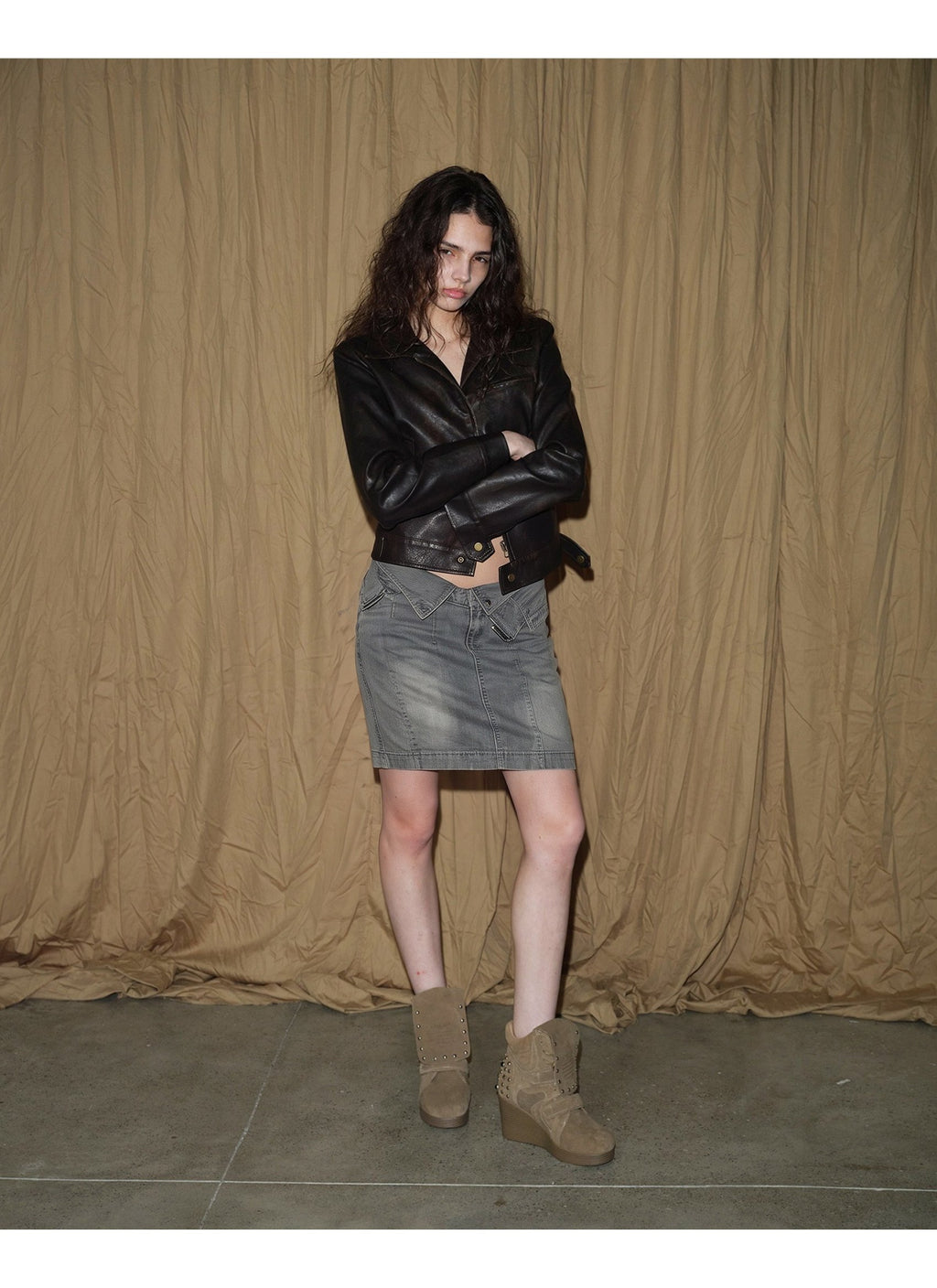 Rust Stud Wedge Boots