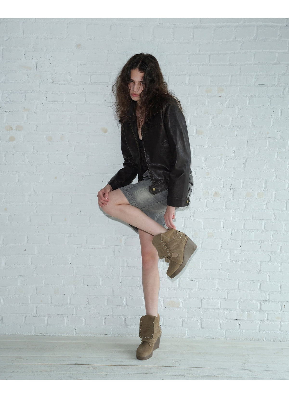 Rust Stud Wedge Boots