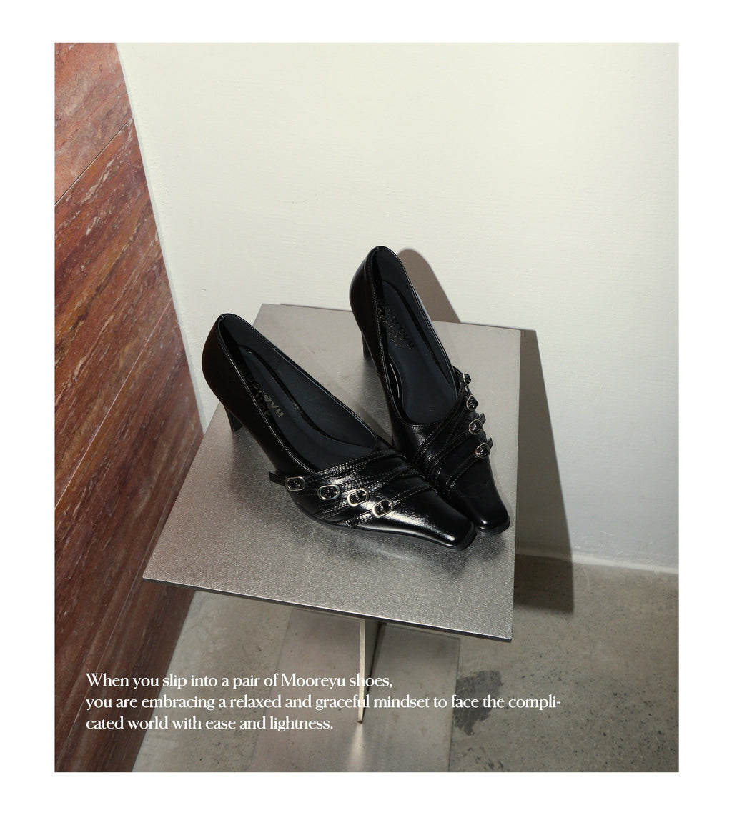 Buckled Waxed Leather Heels