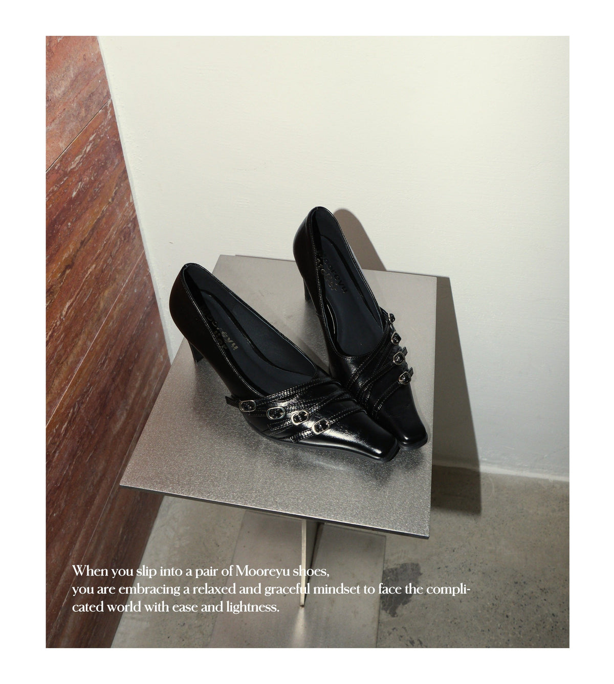 Buckled Waxed Leather Heels