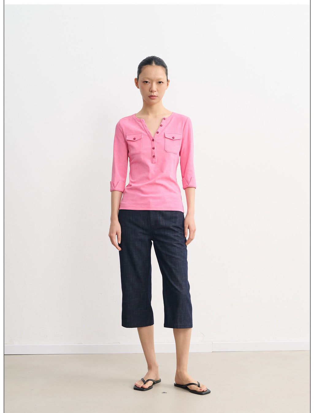 Henley Pocket Trim Top (2color)