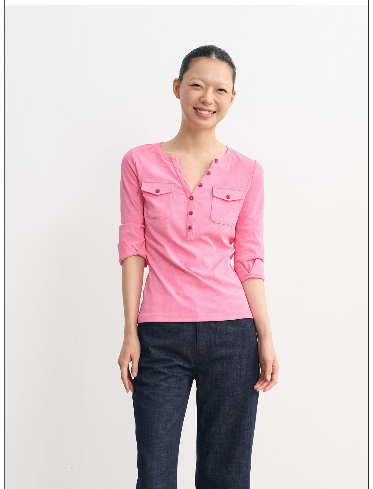 Henley Pocket Trim Top (2color)