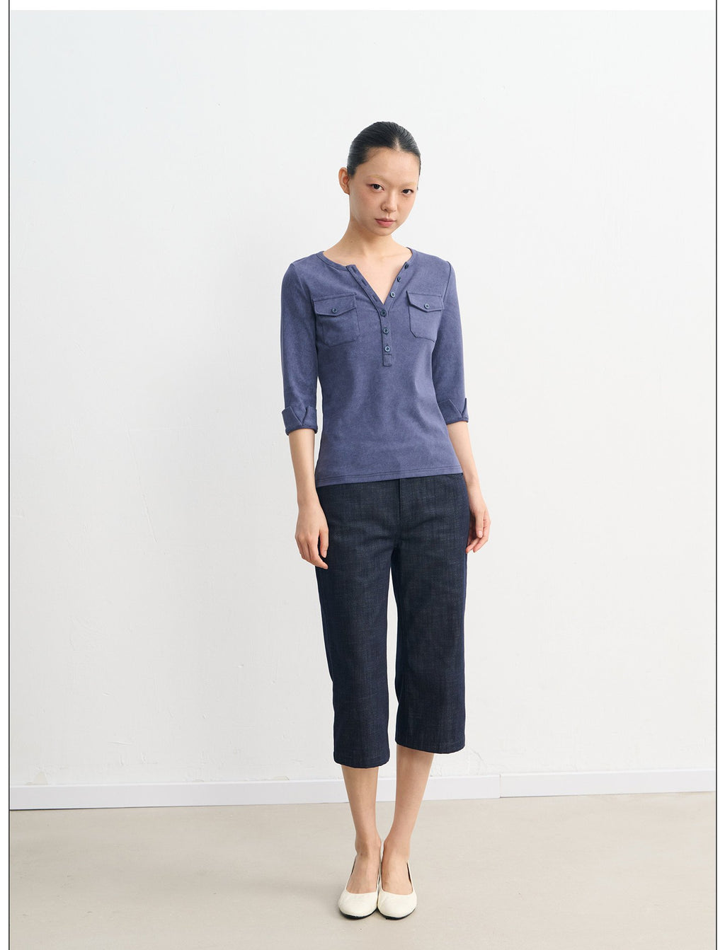 Henley Pocket Trim Top (2color)