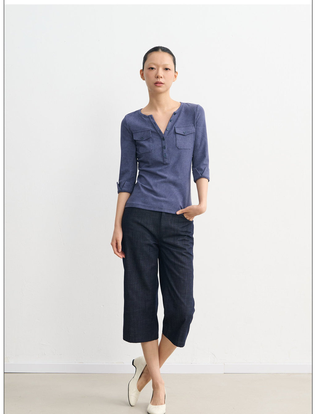 Henley Pocket Trim Top (2color)