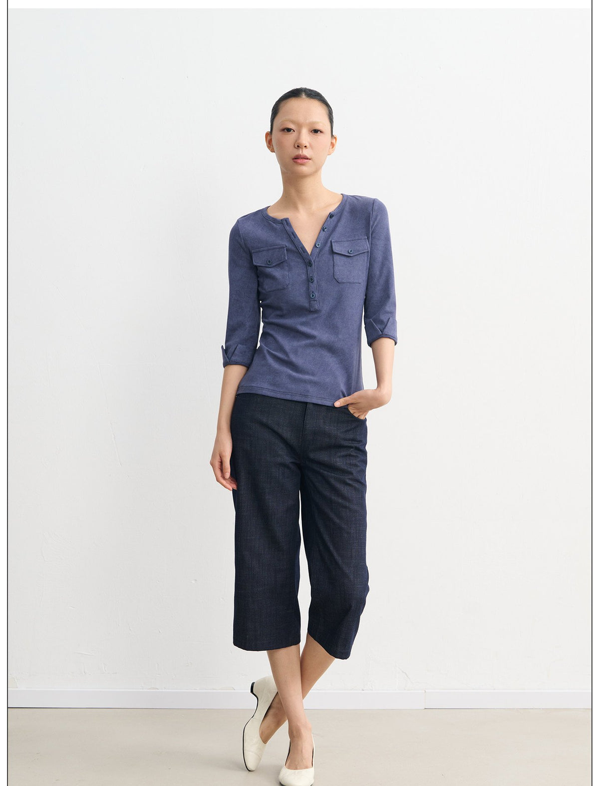 Henley Pocket Trim Top (2color)