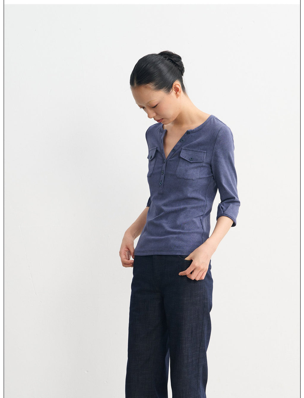 Henley Pocket Trim Top (2color)