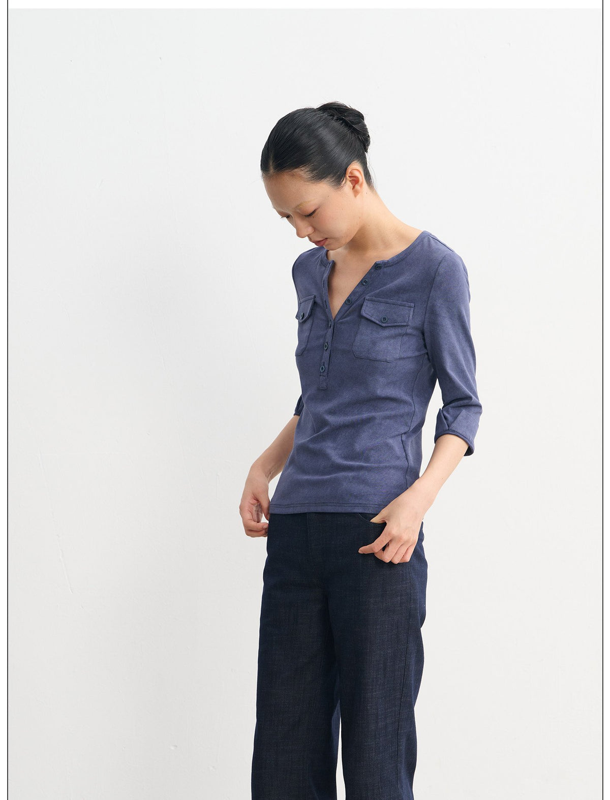 Henley Pocket Trim Top (2color)