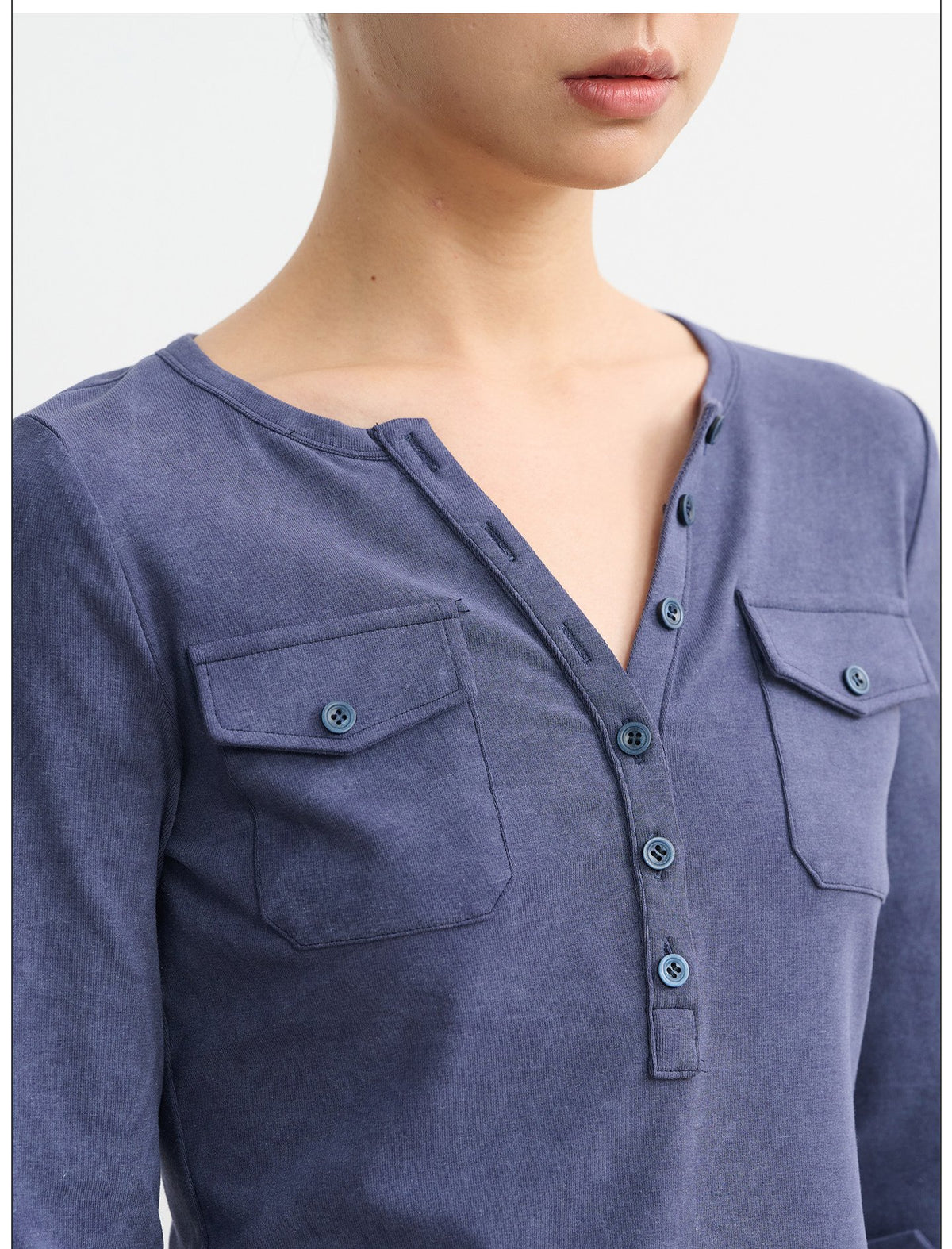 Henley Pocket Trim Top (2color)