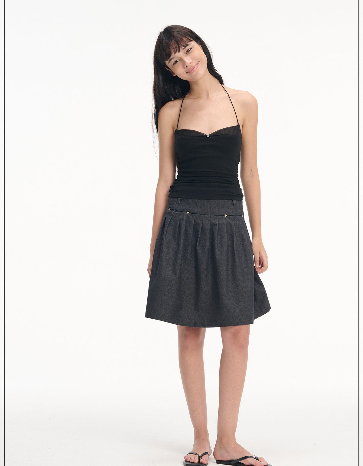 Denim Rivet Pleat Skirt