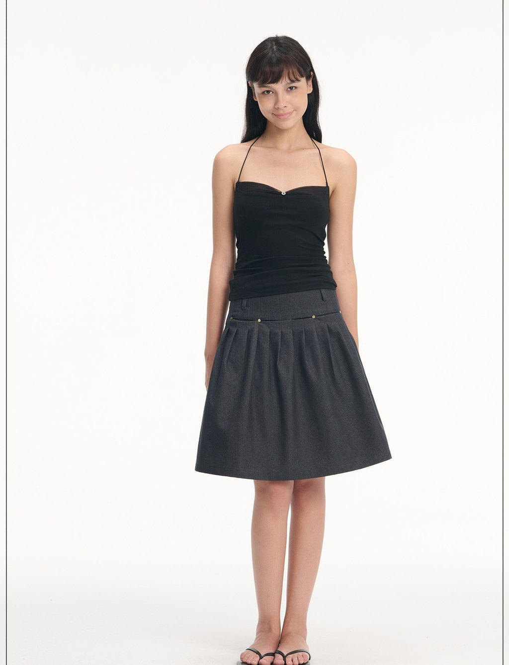 Denim Rivet Pleat Skirt