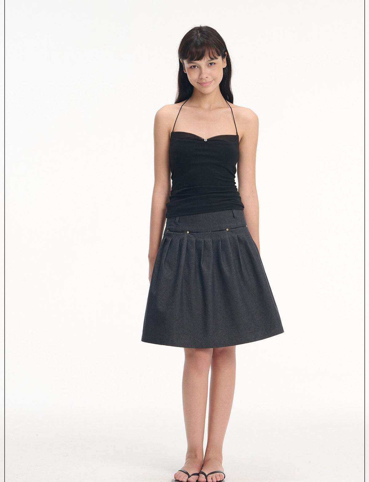 Denim Rivet Pleat Skirt