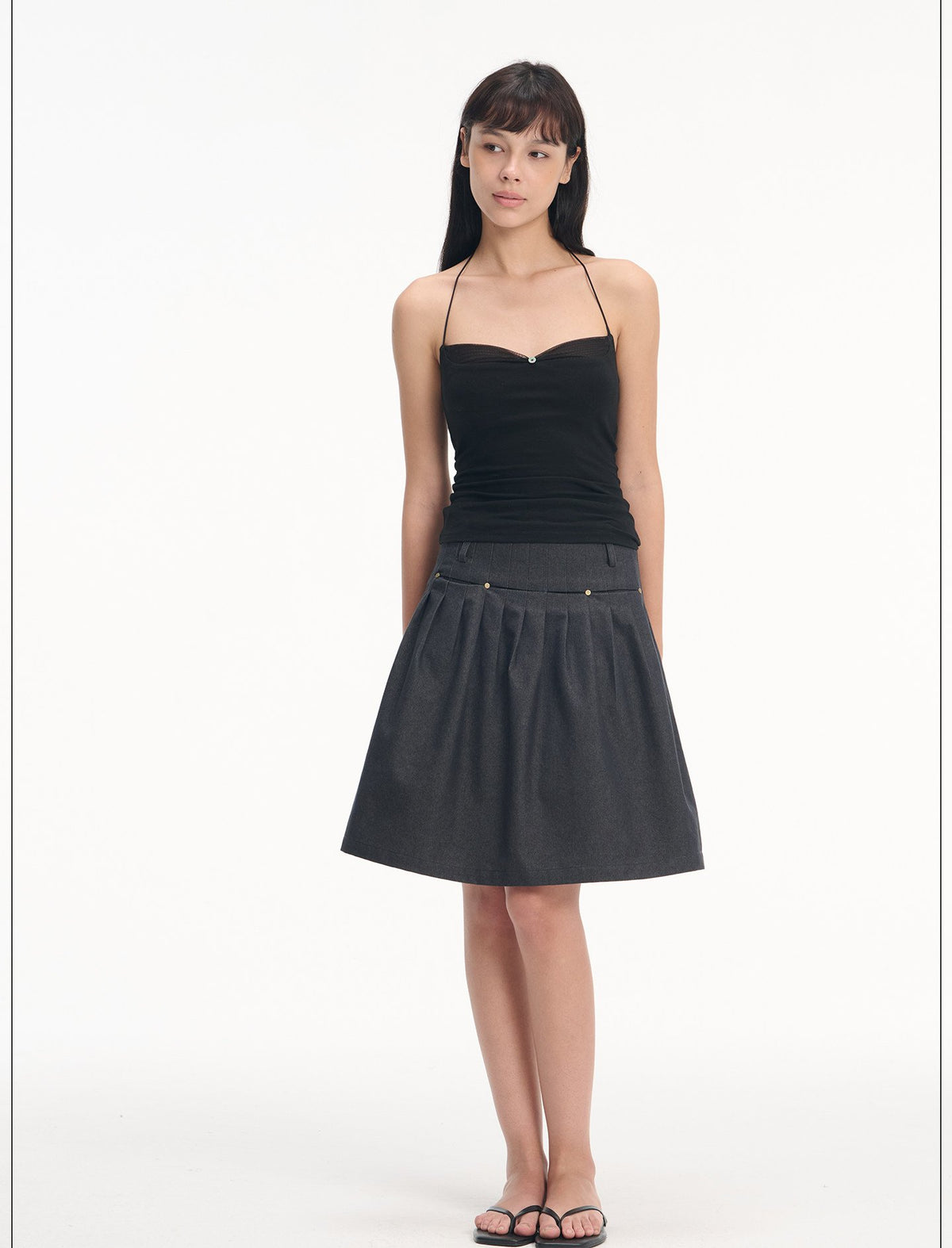 Denim Rivet Pleat Skirt