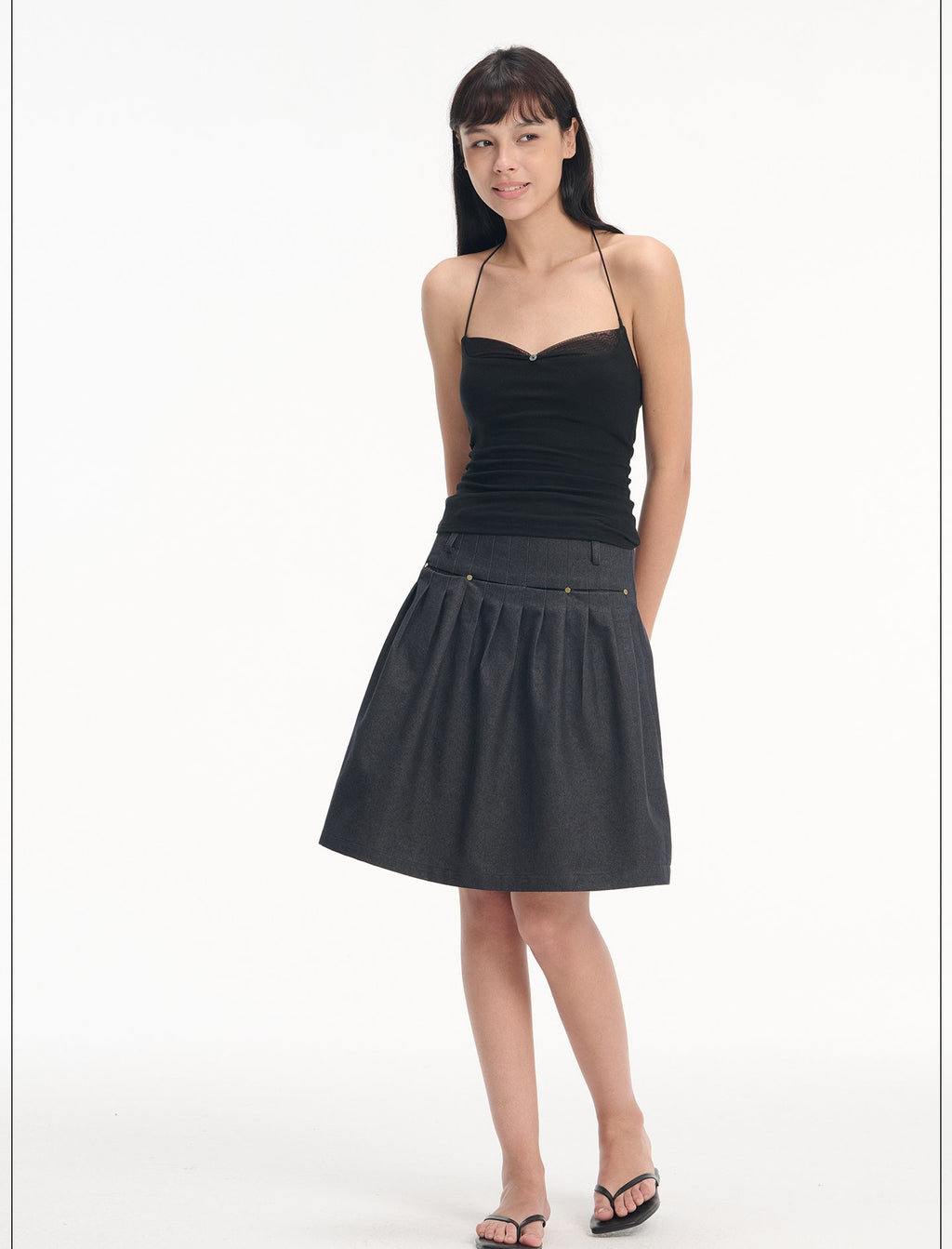 Denim Rivet Pleat Skirt