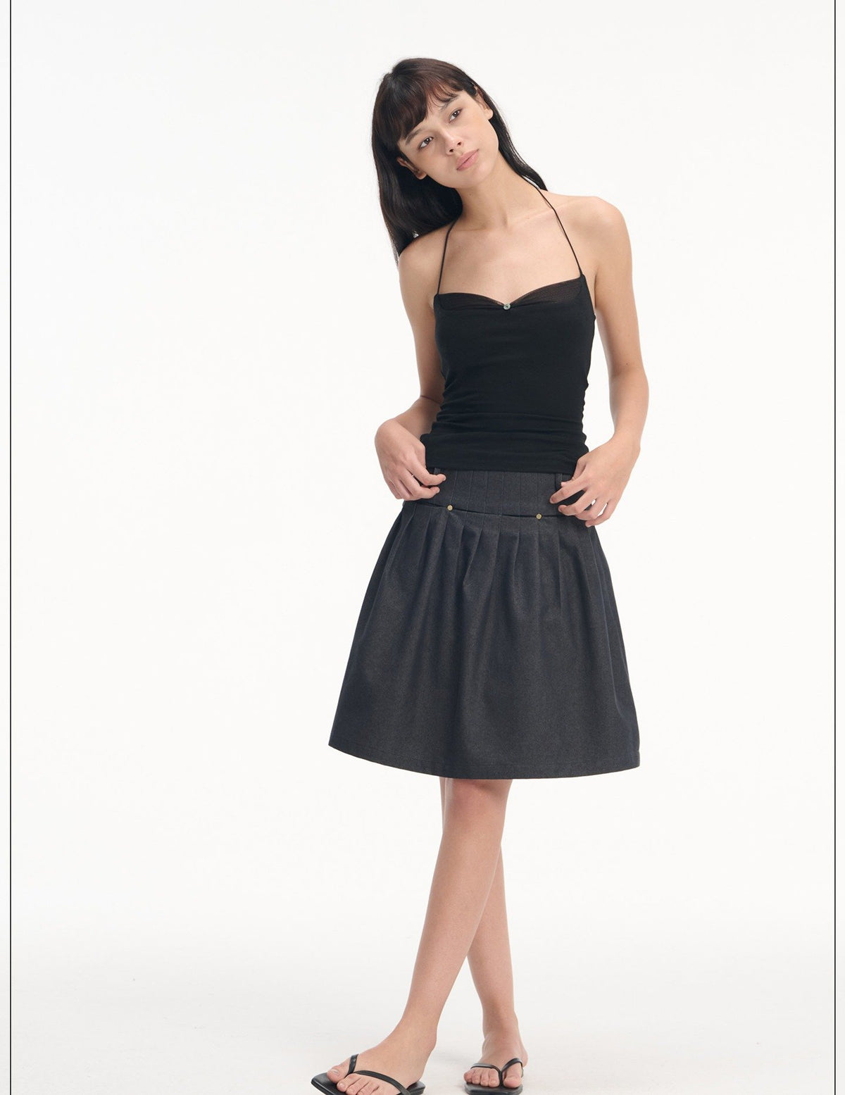 Denim Rivet Pleat Skirt
