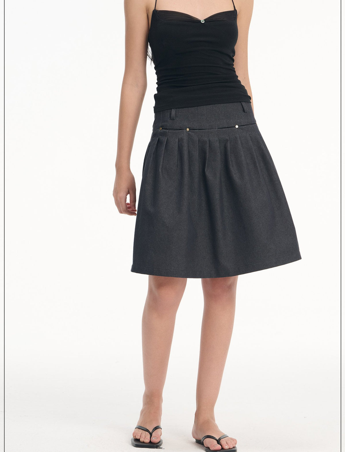 Denim Rivet Pleat Skirt