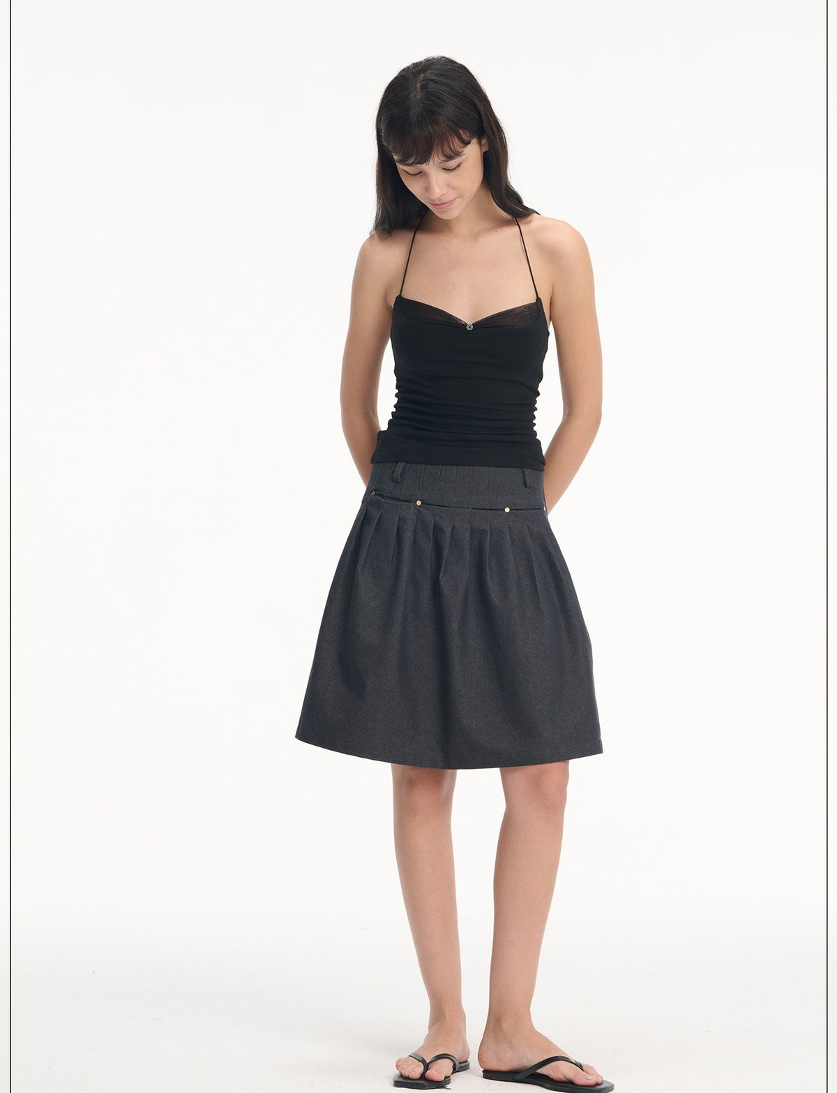 Denim Rivet Pleat Skirt