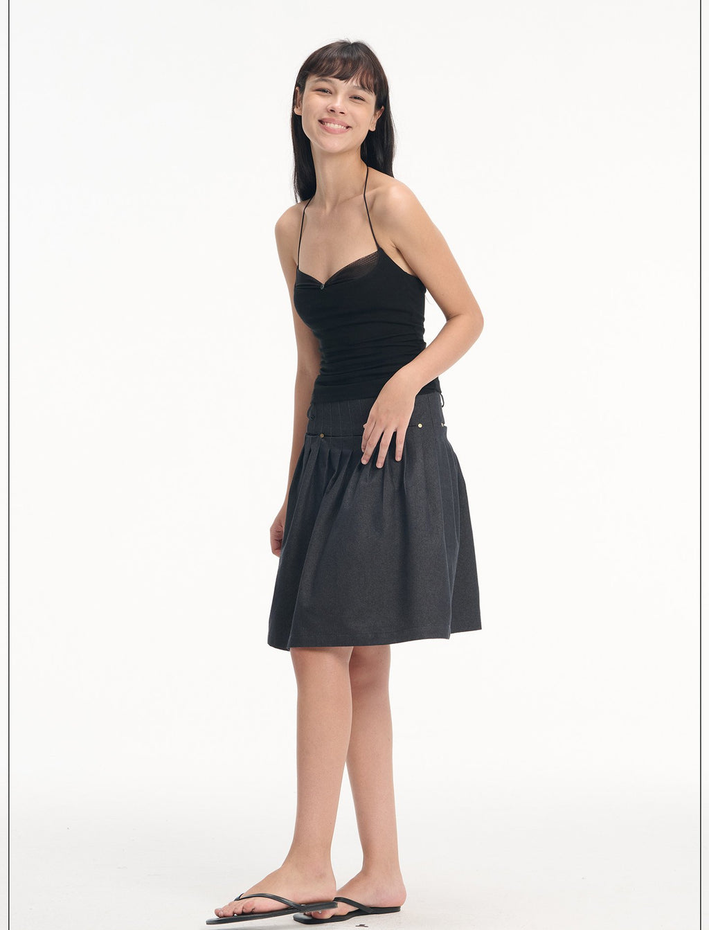 Denim Rivet Pleat Skirt