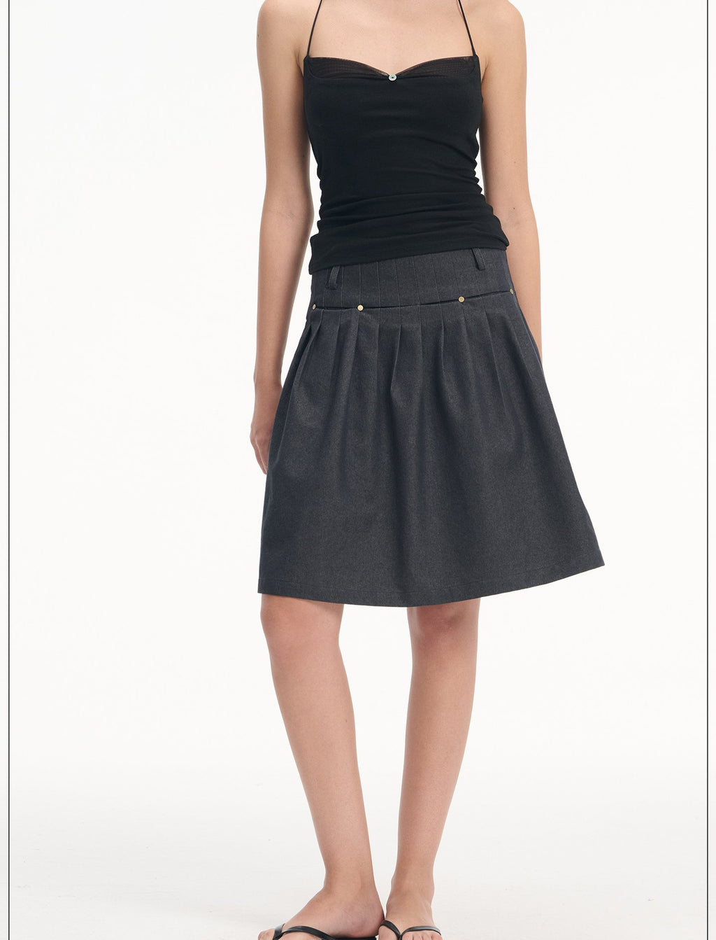 Denim Rivet Pleat Skirt