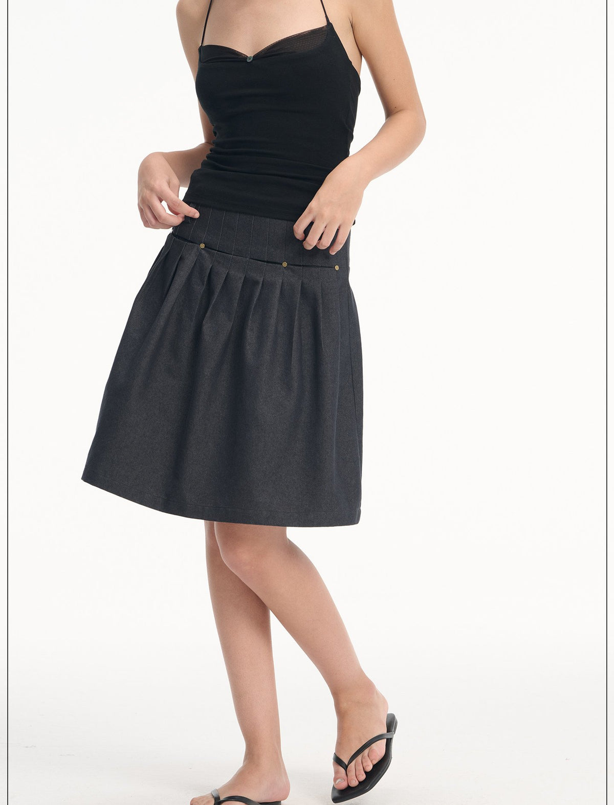 Denim Rivet Pleat Skirt