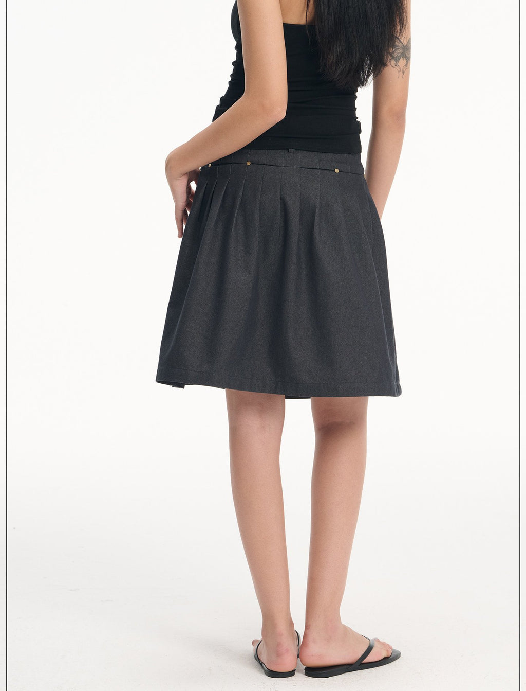Denim Rivet Pleat Skirt