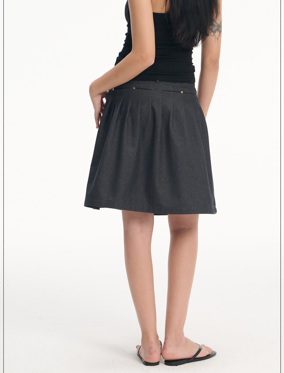 Denim Rivet Pleat Skirt