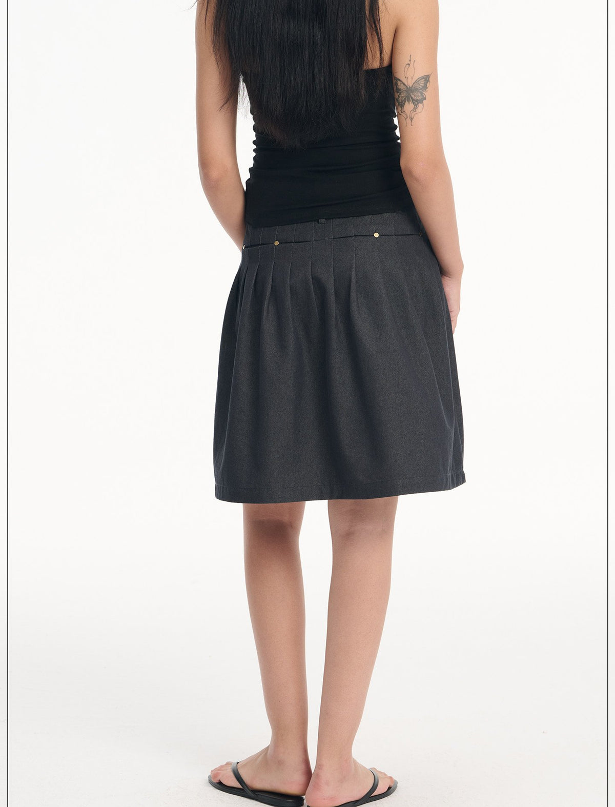 Denim Rivet Pleat Skirt