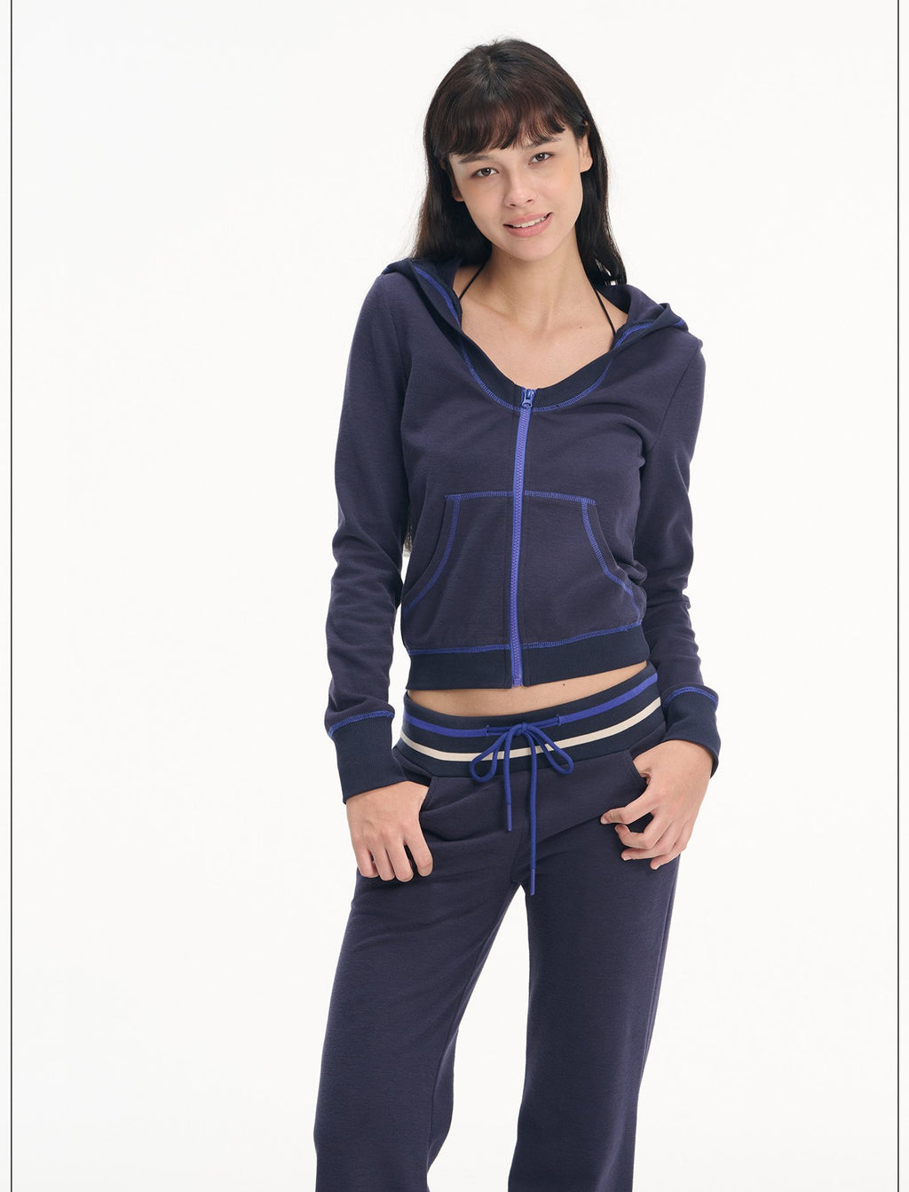 Contrast Hooded Zip-Up & Wide Pants (2color)