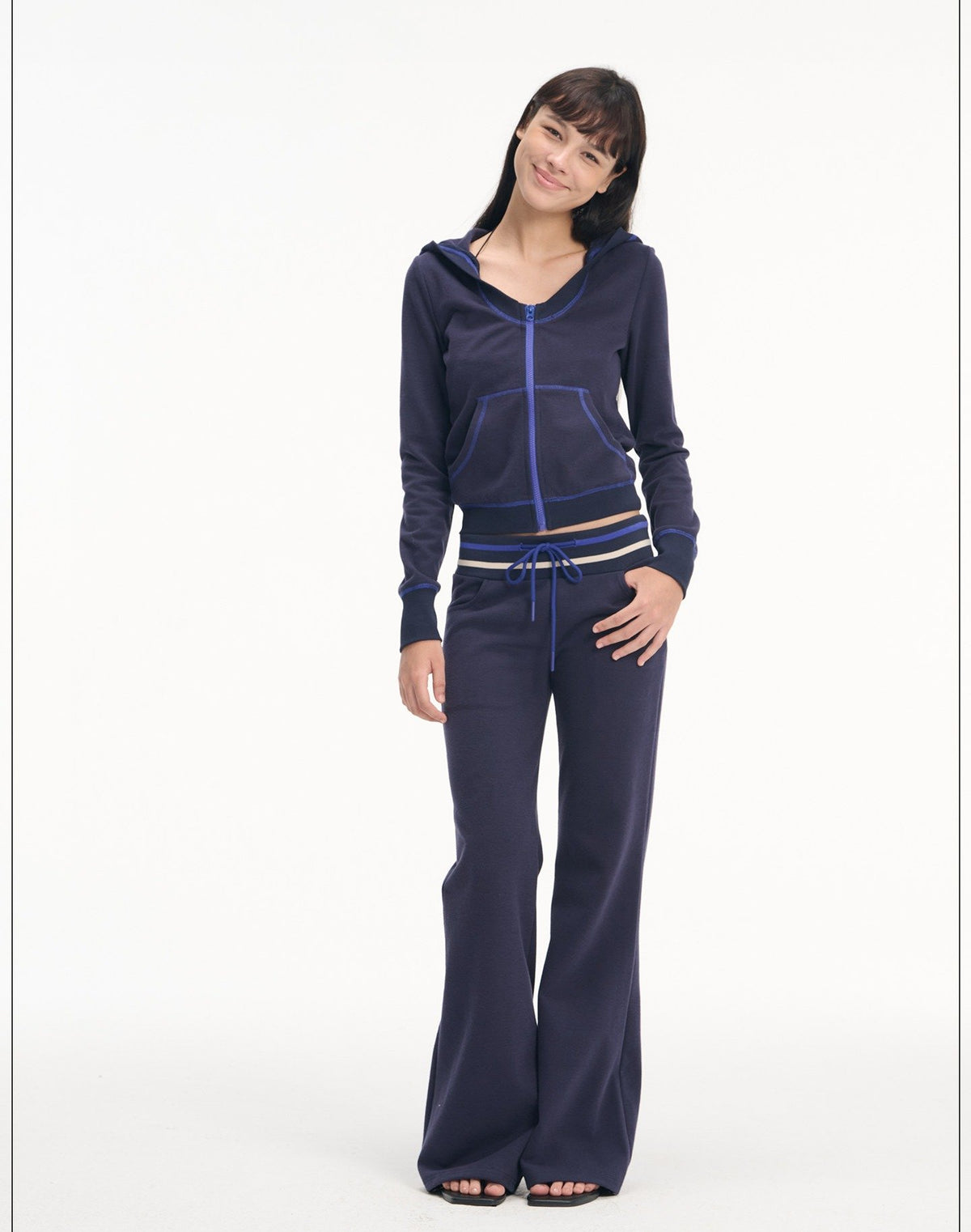 Contrast Hooded Zip-Up & Wide Pants (2color)