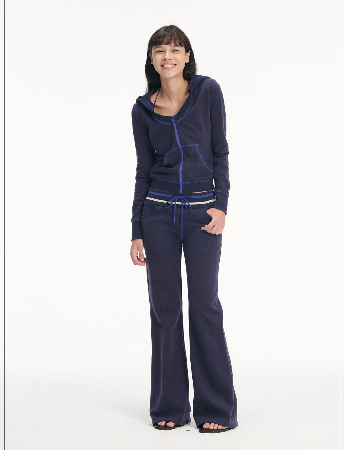 Contrast Hooded Zip-Up & Wide Pants (2color)