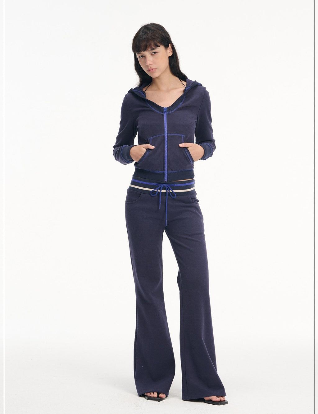 Contrast Hooded Zip-Up & Wide Pants (2color)