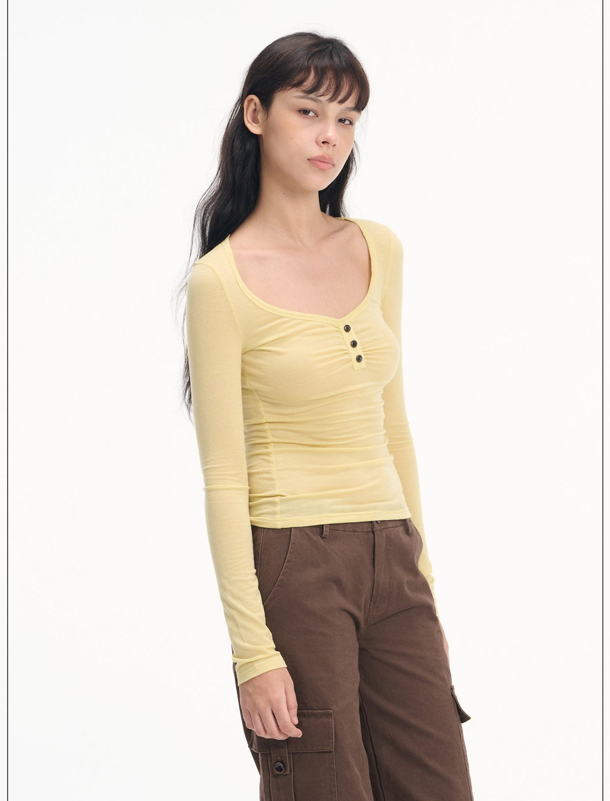 Soft Henley Scoop Neck Top