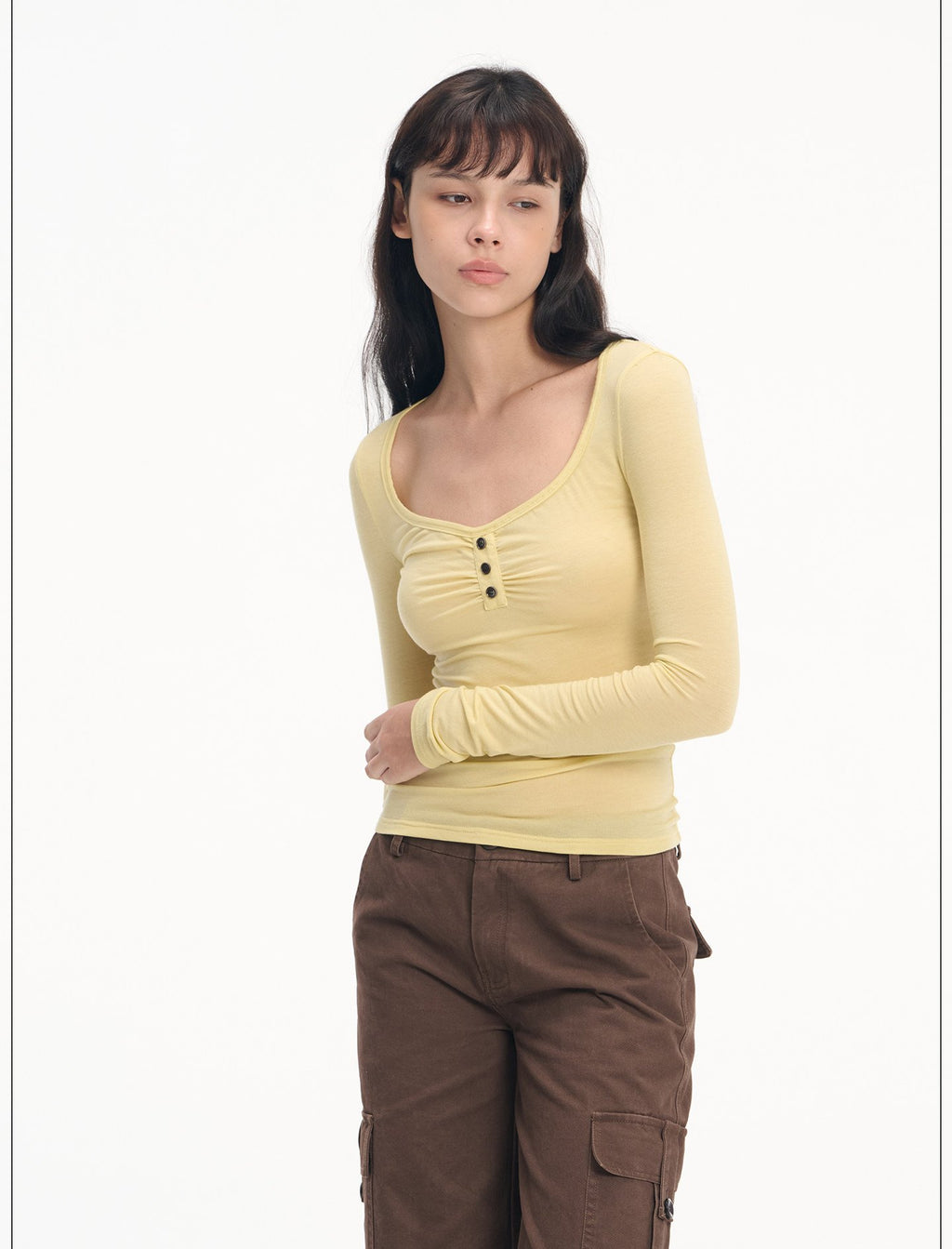 Soft Henley Scoop Neck Top
