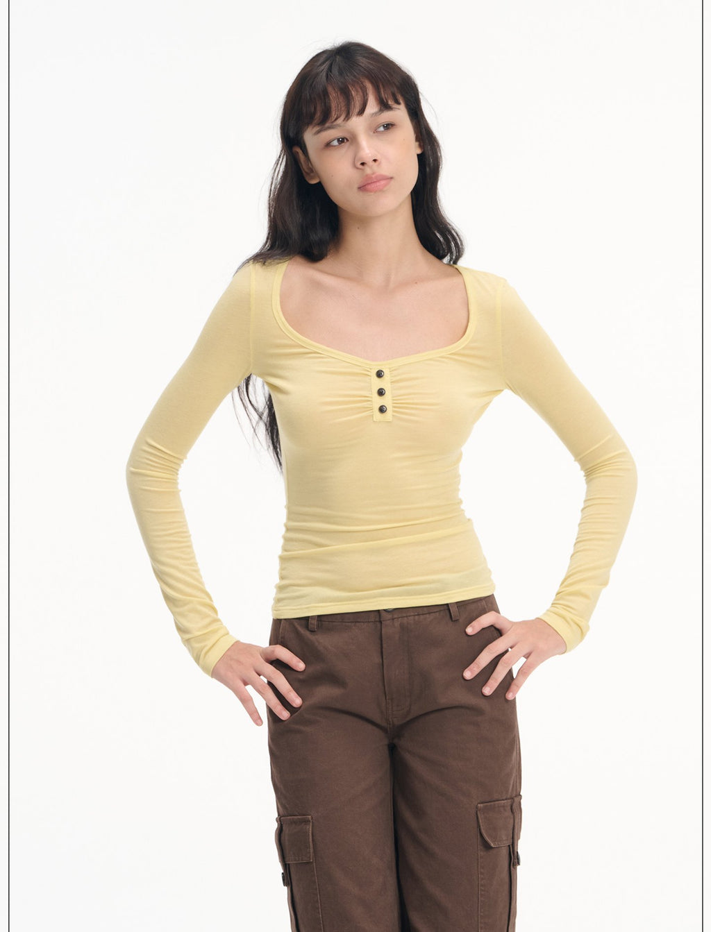 Soft Henley Scoop Neck Top