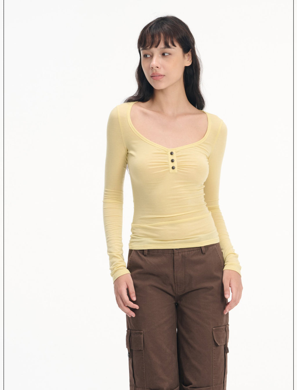 Soft Henley Scoop Neck Top