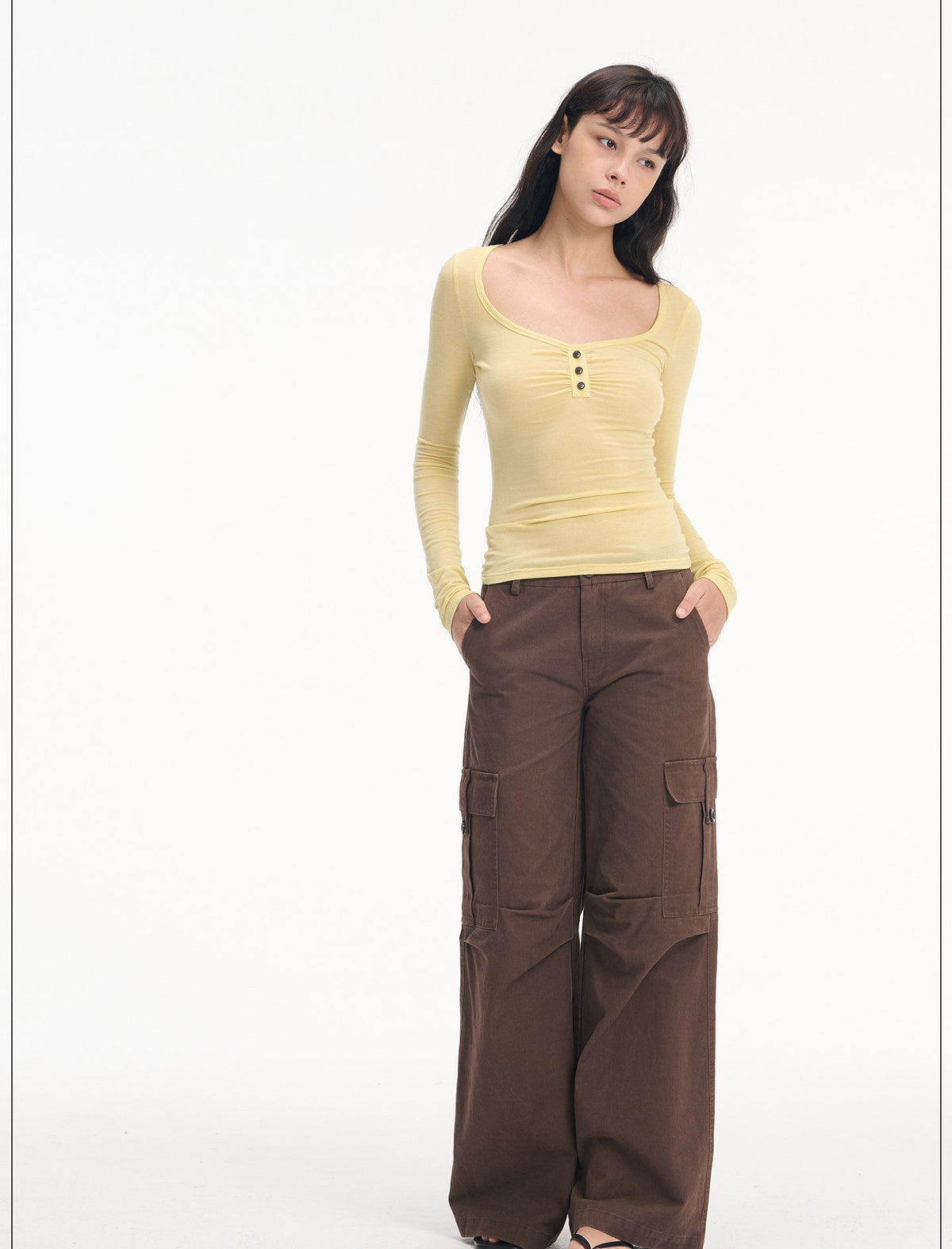 Soft Henley Scoop Neck Top