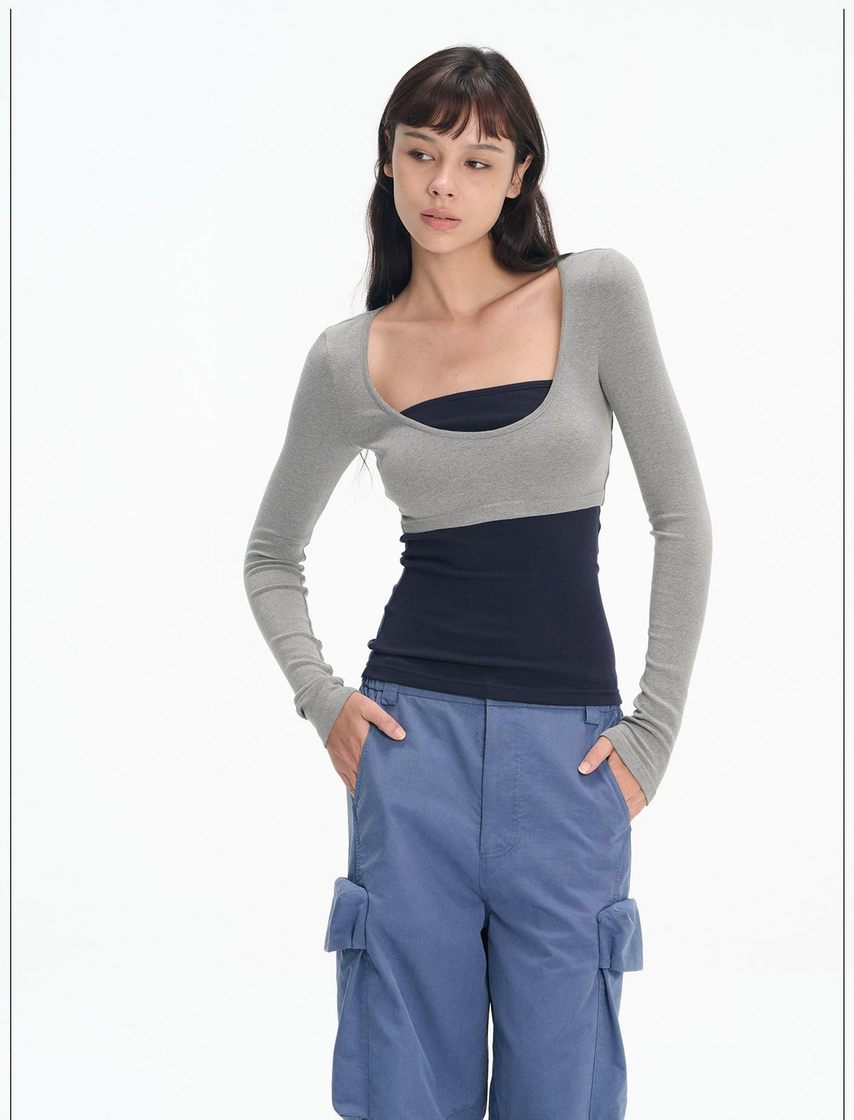 Layered Frame U Neck Top (2color)