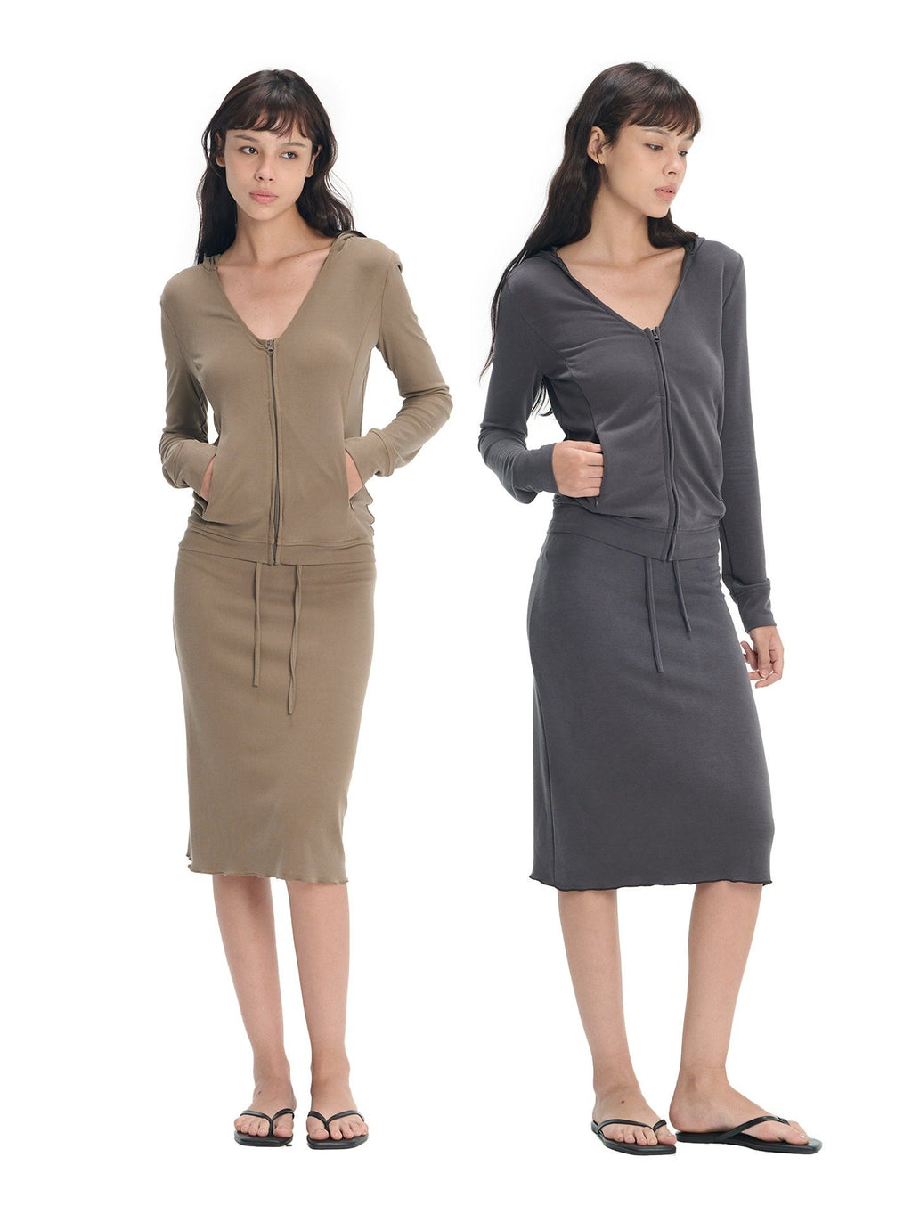 Softline Hooded Zip-Up & Midi Skirt (2color)