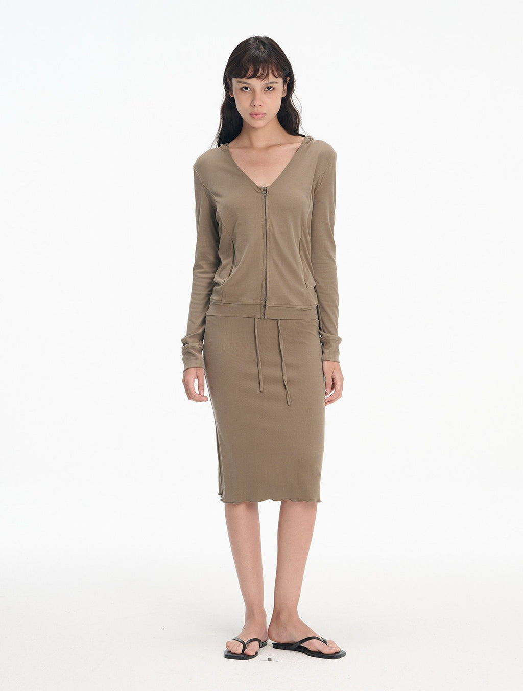 Softline Hooded Zip-Up & Midi Skirt (2color)