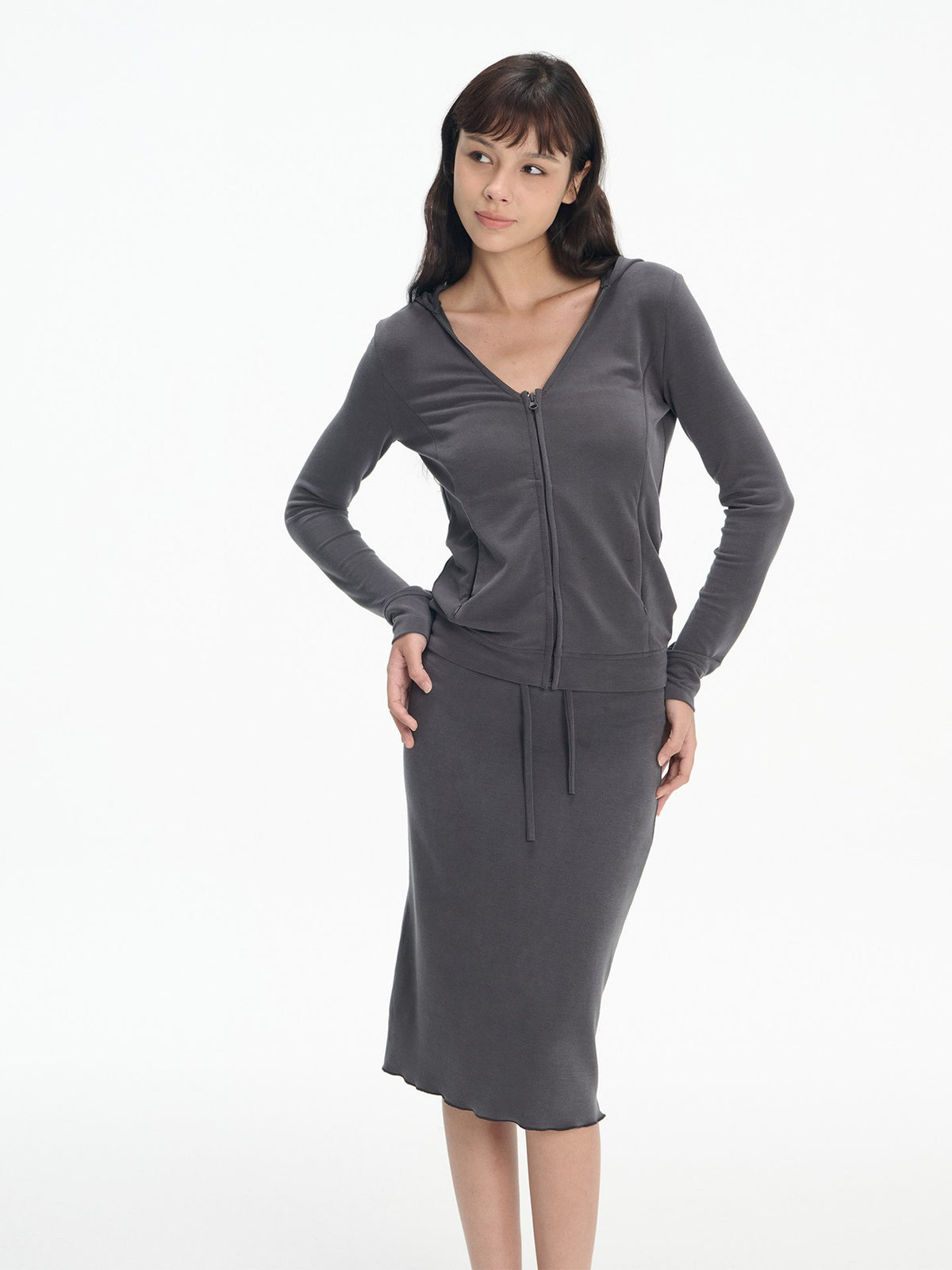Softline Hooded Zip-Up & Midi Skirt (2color)