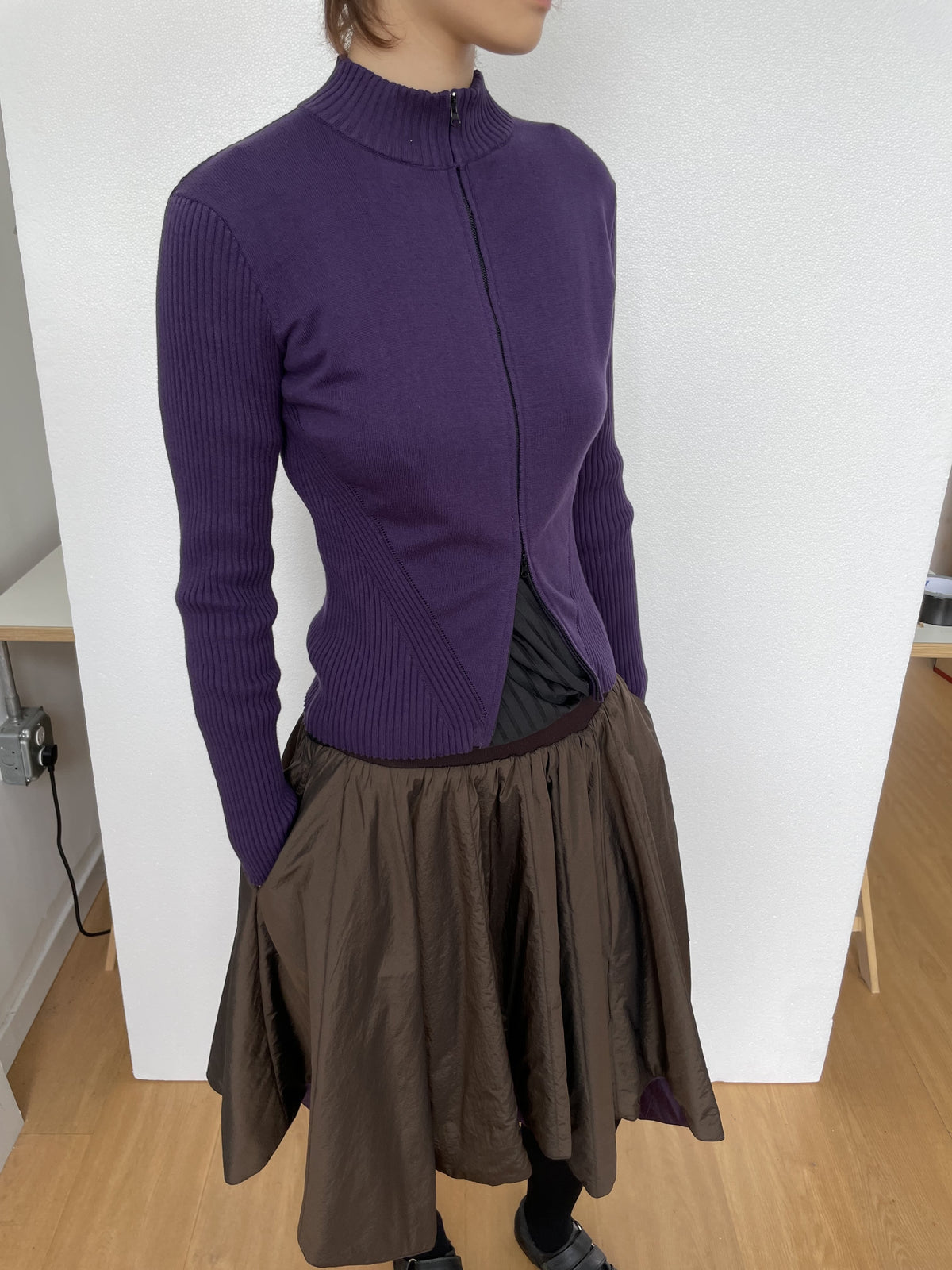 Violet Contour Zip-Up Cardigan